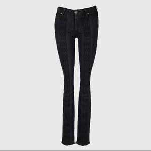7 All Mankind Goth Victorian Print Black Skinny Jean 25 Low Rise Brocade Stretch